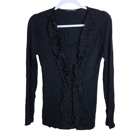 Cable & Gauge Tops - Black Lace Ruffled Long Sleeve Top M Romantic Goth Dark Whimsical Slinky Witchy